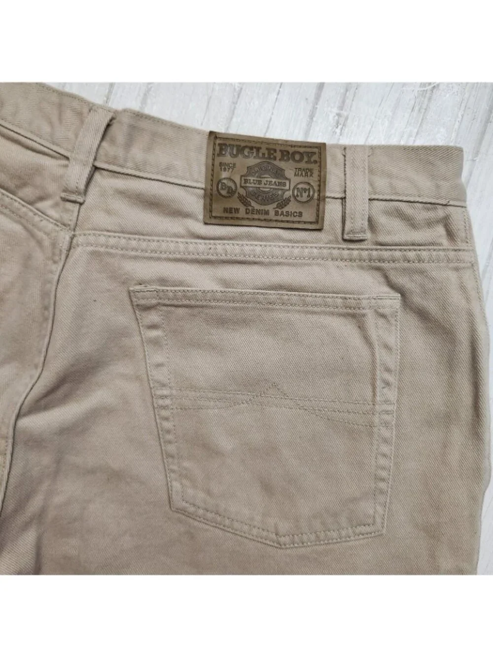 Vintage Mens Bugle Boy Jeans 750 Beige Denim Shorts Size 36